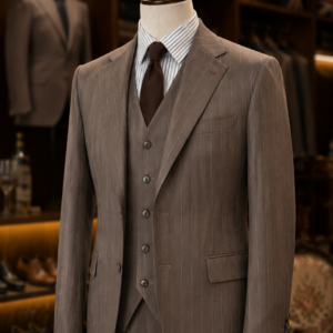 Vest 3 Mảnh Nâu Kẻ Sọc May Đo Cao Cấp - Brown Pinstripe Three-Piece Bespoke Suit