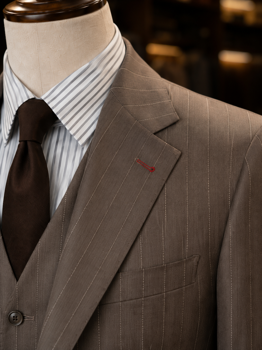 Vest 3 Mảnh Nâu Kẻ Sọc May Đo Cao Cấp - Brown Pinstripe Three-Piece Bespoke Suit - Ảnh 2