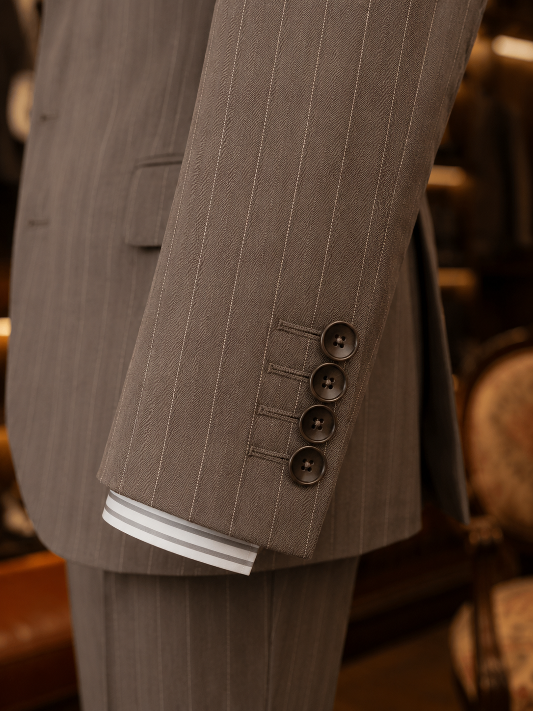 Vest 3 Mảnh Nâu Kẻ Sọc May Đo Cao Cấp - Brown Pinstripe Three-Piece Bespoke Suit - Ảnh 3